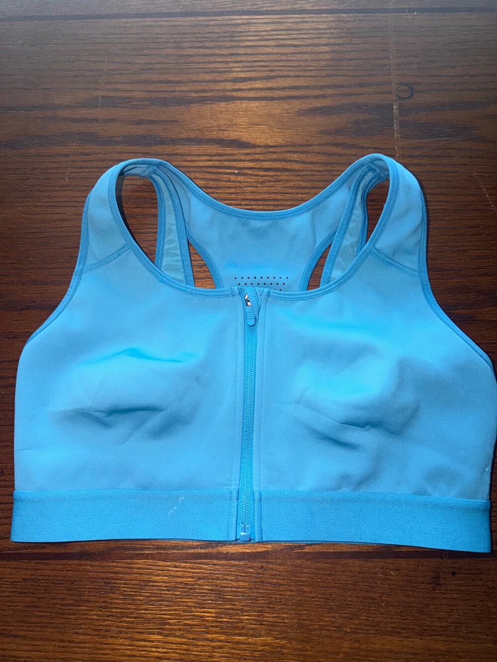 Fabletics Blue Front Zip Sports Bra Racerback Medium Approx High Support
